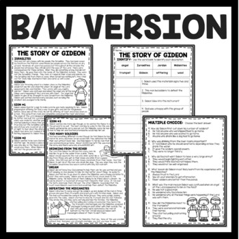 the story of gideon bible story reading comprehension worksheet tpt