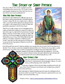 Preview of St. Patrick's Day History Reading, Worksheet, and Celtic Cross Activity