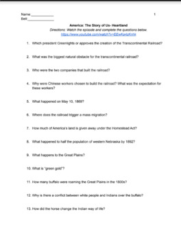 The Story of Us Heartland Worksheet/Answer Key by Eddie Martin TPT