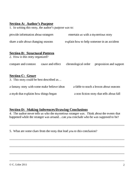 Preview of The Stranger ~ Language Arts Workbook ~ 4th Grade