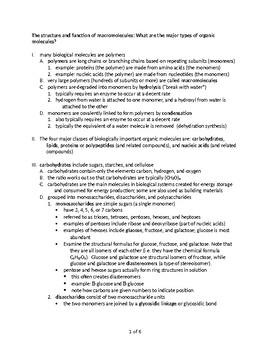 Preview of The Structure and Function of Macromolecules in Biology (Handout and Review)