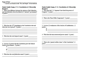 Preview of "The Study Guide Game" - Assessment Review activity