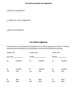 The Subjunctive/El Subjuntivo Conjugation Notes by Michael O'Laughlin