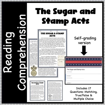 Preview of The Sugar and Stamp Acts Reading Comprehension Self-Grading or Printable!