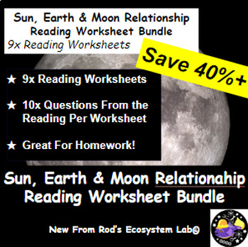 Preview of The Sun, Earth & Moon Relationship Lesson Reading Worksheet Bundle **Editable**