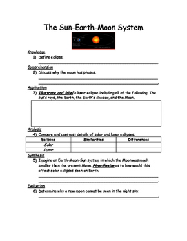 Earth Moon And Sun Worksheet Answer Key
