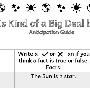 Preview of The Sun Is Kind of a Big Deal by Neal Seluk Anticipation Guide