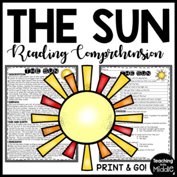 Preview of The Sun Informational Text Reading Comprehension Worksheet Solar System