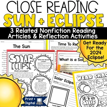 Preview of Solar Eclipse 2024 Reading Passages Comprehension Sun Safety Activities Coloring
