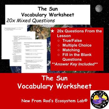 The Sun Vocabulary Worksheet w/Answer Key **Editable** by Rod's ...