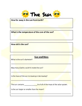 Preview of The Sun Worksheet
