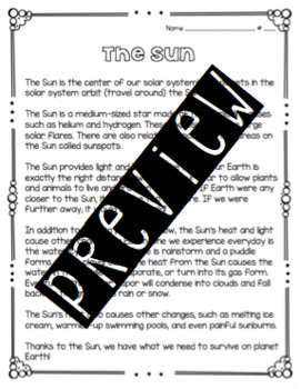 Preview of The Sun Worksheet