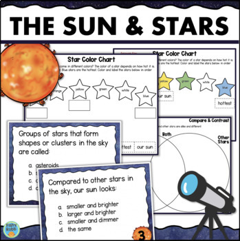 Preview of The Sun & Stars 3rd Grade Science Activities Worksheets Star Color Chart