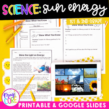 Preview of The Sun's Energy 1st & 2nd Grade Science Worksheets Activities Solar Types