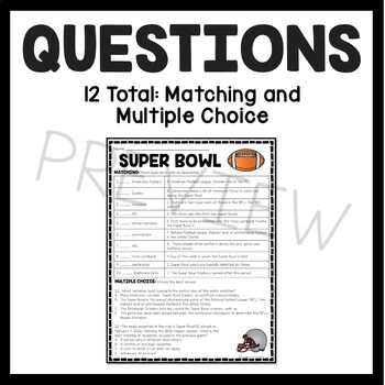 Super Bowl Informational Text Reading Comprehension Worksheet Football  February