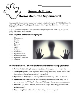 Preview of The Supernatural - Research Project