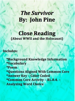 Preview of The Survivor (WWII / Holocaust) Close Reading Common Core Aligned