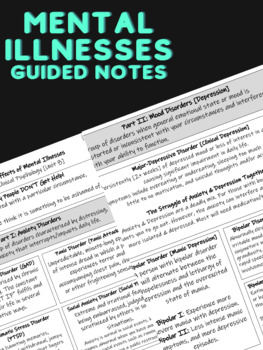 Preview of Mental Illnesses Guided Notes [5 Pages]