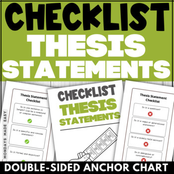 Preview of Free Thesis Statement Anchor Chart - Bookmark-Style Thesis Statement Checklist