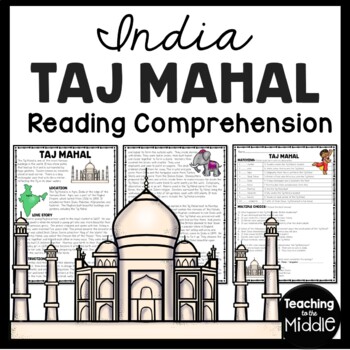 Preview of The Taj Mahal in India Reading Comprehension Worksheet Asia Country Studies