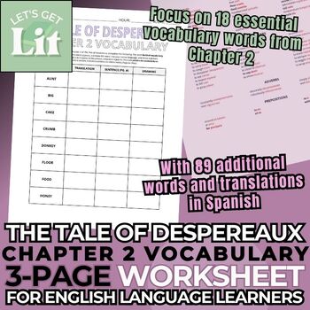 Preview of The Tale of Despereaux: Ch. 2 Vocabulary Worksheet/Glossary for ESL Newcomers