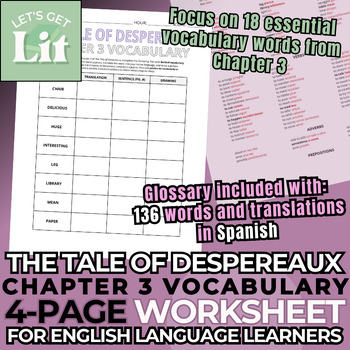 Preview of The Tale of Despereaux: Ch. 3 Vocabulary Worksheet/Glossary for ESL Newcomers