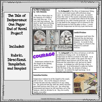 Preview of The Tale of Despereaux One Pager, End of Novel Project