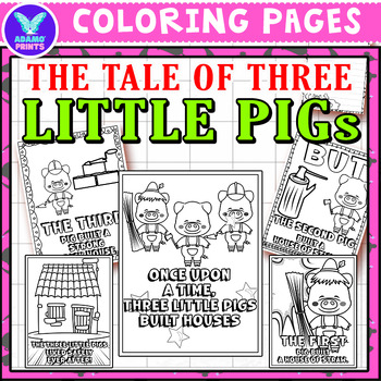 Preview of The Tale of Three Little Pigs Coloring & Writing Paper Art Activities No PREP