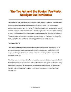 Preview of The Tea Act and the Boston Tea Party: Catalysts for Revolution