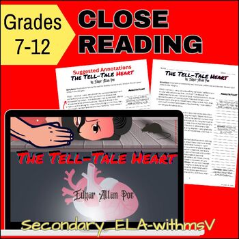 Preview of The Tell-Tale Heart Poe Close Reading Annotations with Answer Keys