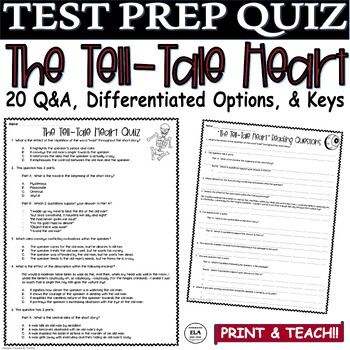 Preview of The Tell Tale Heart Quiz Test Prep Edgar Allan Poe Reading Comprehension Pack