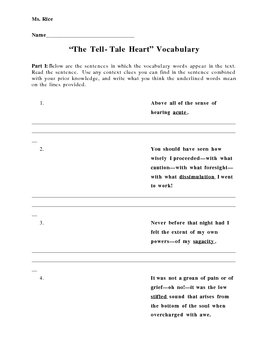 The Tell Tale Heart Vocabulary Worksheet by Jennifer Moore | TpT