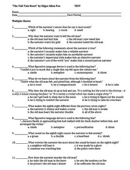 Preview of "The Tell-Tale Heart" by Edgar Allan Poe Reading Test with Answer Key