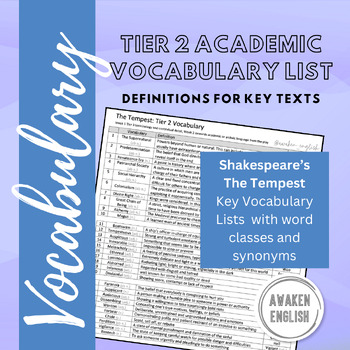 Preview of The Tempest: Academic Vocabulary List
