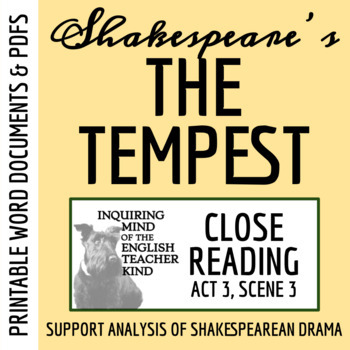 Preview of The Tempest Act 3 Scene 3 Close Reading Worksheet (Printable)
