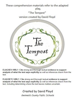 Preview of The Tempest: Comprehension Question (SpEd & Autism Units)