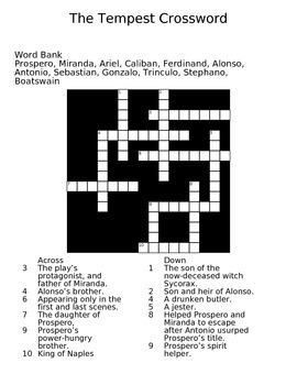 The Tempest Crossword by Ex Nihilo Arts and Culture TPT