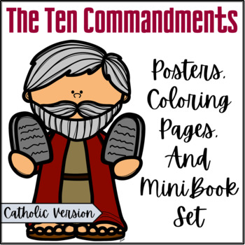 Preview of The Ten Commandments Posters, Coloring Pages, and Mini Book Set | Catholic