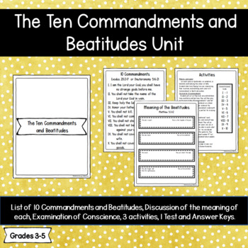 Preview of The Ten Commandments and Beatitudes - Catholic Complete Unit - 3,4,5, Grades