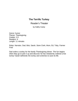Preview of The Terrific Turkey Thanksgiving Reader's Theater