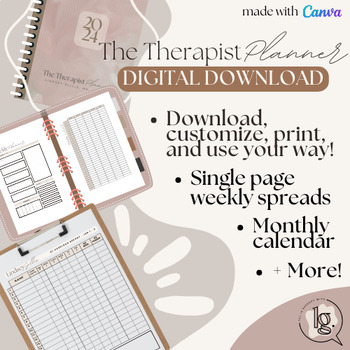 Preview of The Therapist Planner - Printable, Dated, Weekly, and Fully Editable in Canva