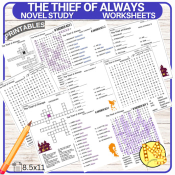 Preview of The Thief of Always Novel Worksheets Crossword-Word Scramble-Word Search Quiz