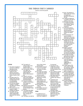 The Things They Carried Review Crossword Puzzle by The Lit Guy