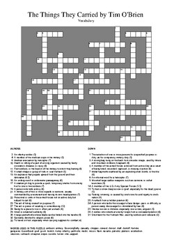 The Things They Carried Vocabulary Crossword Puzzle by M Walsh