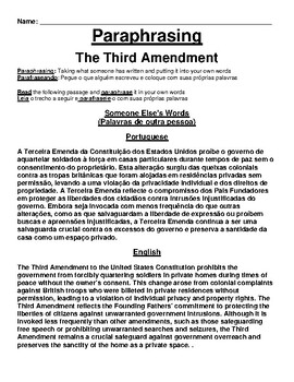 Preview of The Third Amendment Worksheet (English & Portuguese)