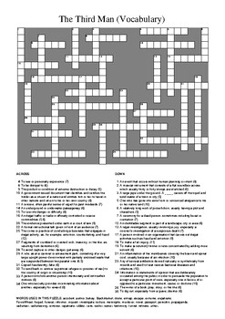 The Third Man Vocabulary Crossword Puzzle by M Walsh TpT