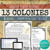 The Thirteen Colonies Reading Comprehension Passage PRINT 
