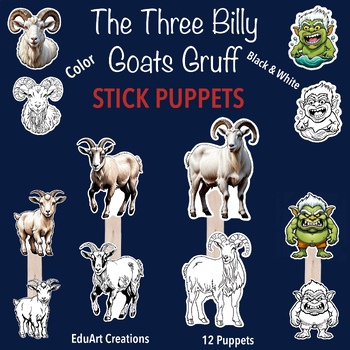 Preview of The Three Billygoats Gruff TEACHER STICK PUPPETS, story telling