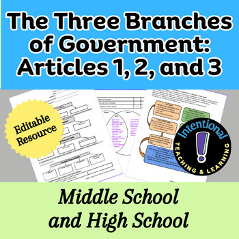Preview of The Three Branches of Government: Articles 1, 2, and 3 for Middle & High School