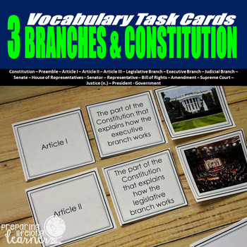 Preview of The Three Branches of Government & Constitution Vocabulary Task Cards